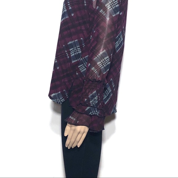 Nanette Lepore Abstract Plaid Flutter Blouse Top - Picture 3 of 7